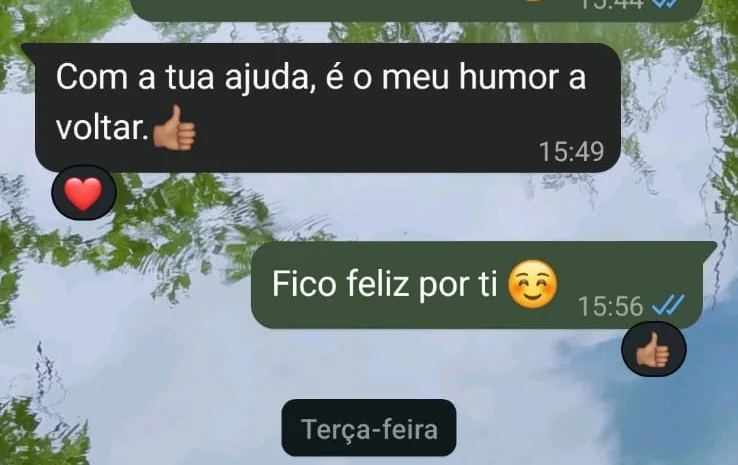 Feedback sobre melhoria do humor e estado emocional após acompanhamento terapêutico